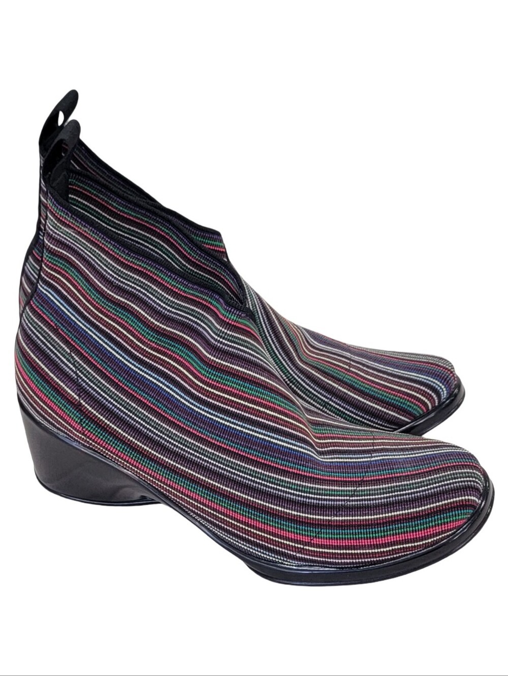 San Miguel Vibrant Striped Woven Artisan Wedge Booties Multicolor Ankle Boots